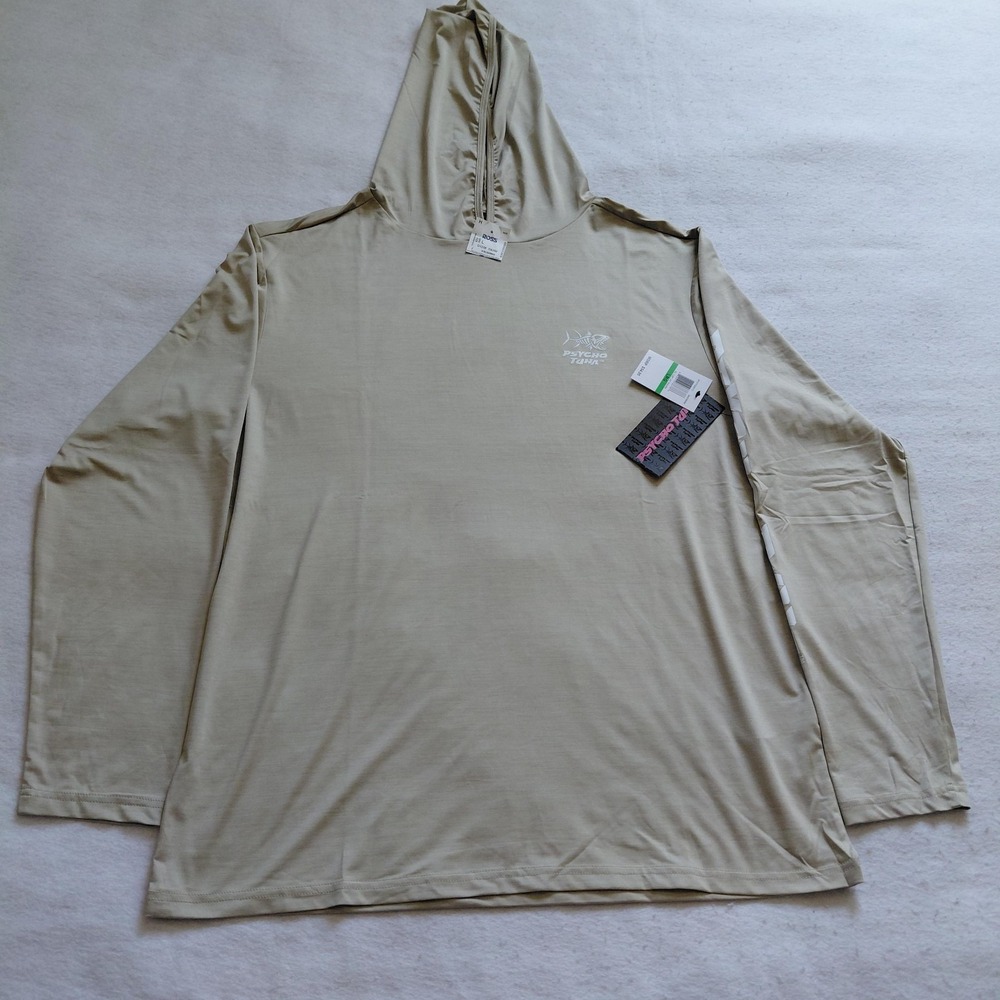 Psycho Tuna EL Cap UV Hoodie Mens Tan Beige Large Long Sleeve Fishing Shirt NWT